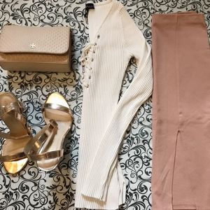 DUSTY ROSE HIGH WAISTED PENCIL SKIRT